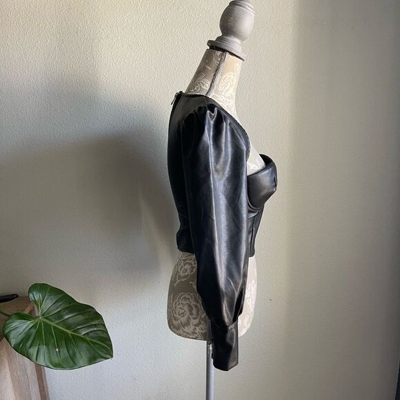 Revolve NBD Fia Long Sleeve Vegan Leather Bustier Top in Black - Picture 3 of 11